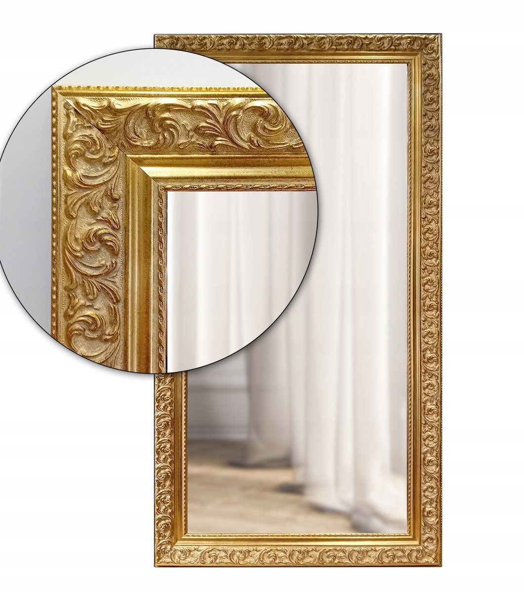 Ekskluzywne lustro w STYLOWEJ ornamentowej ZŁOTEJ ramie z drewna 180x80 d4