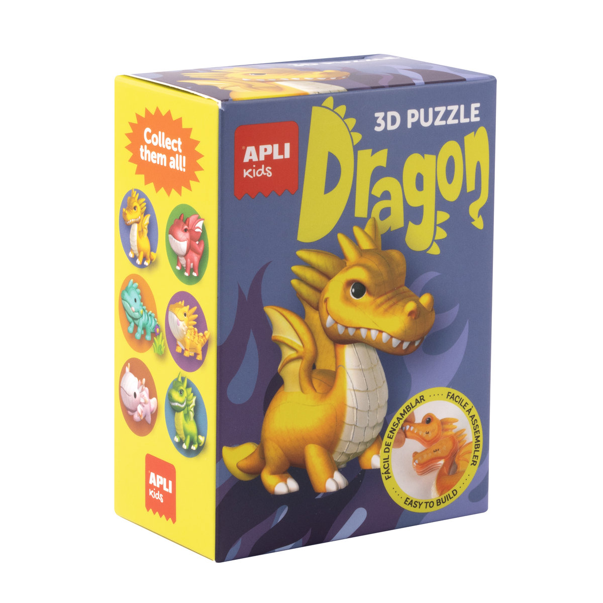 Samoprzylepne puzzle 3D figurka z kartonu Apli Kids Smoki - Żółty 6 lat+