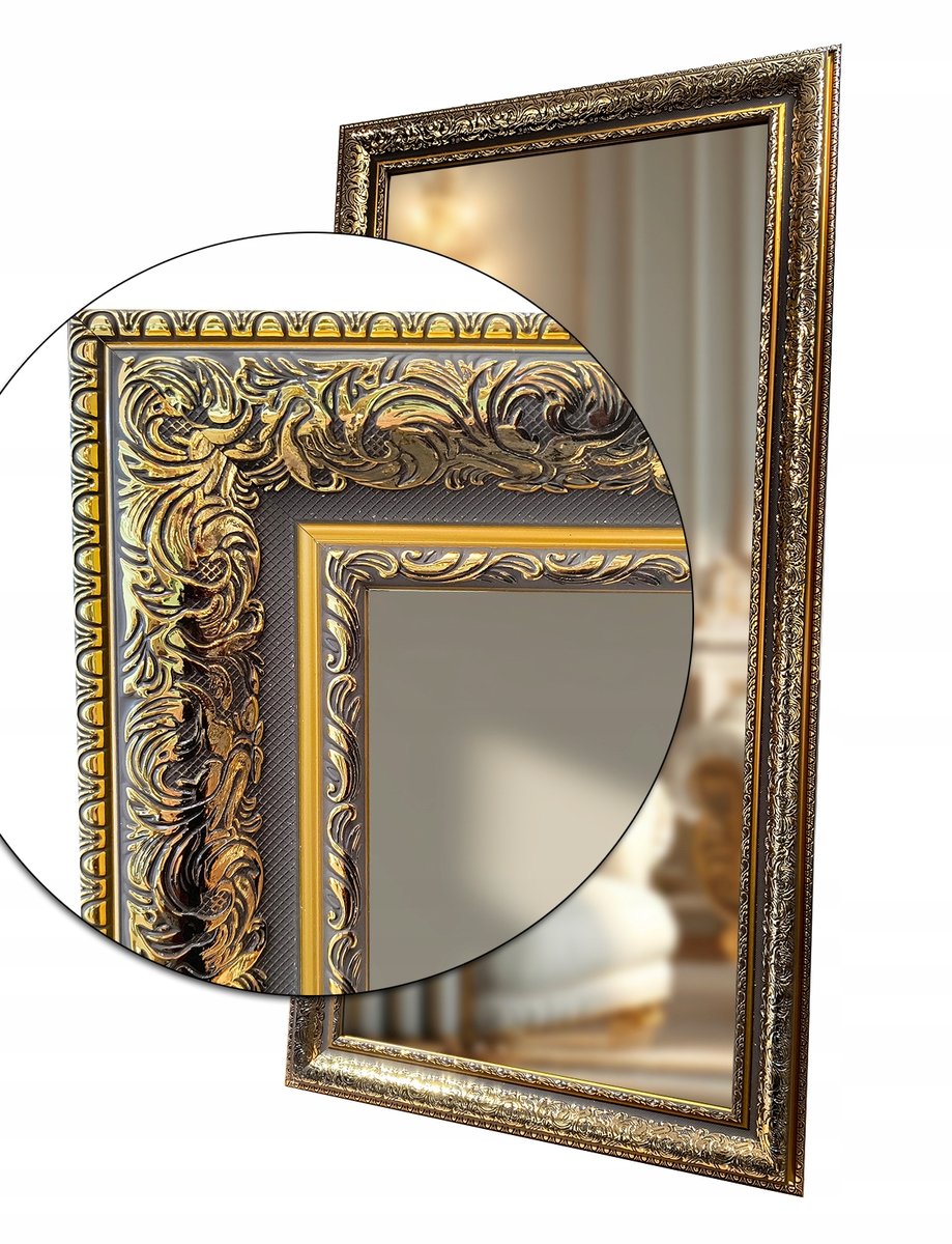 Lustro w grubej złotej błyszczącej ramie 140x60 odporne na wilgoć U41