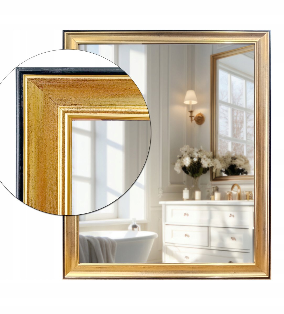 Lustro łazienkowe 120x60 w ozdobnej złotej ramie odpornej na wilgoć u36