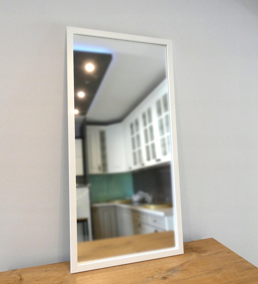 DUŻE Lustro wąska biała rama 3cm MDF 130x60