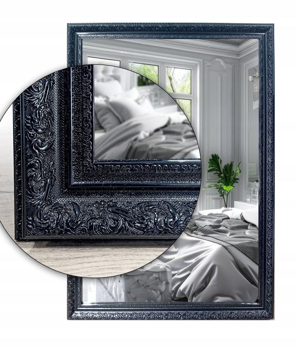 Lustro łazienkowe 140x60 w czarnej ornamentowej ramie odporne na wilgoć u25