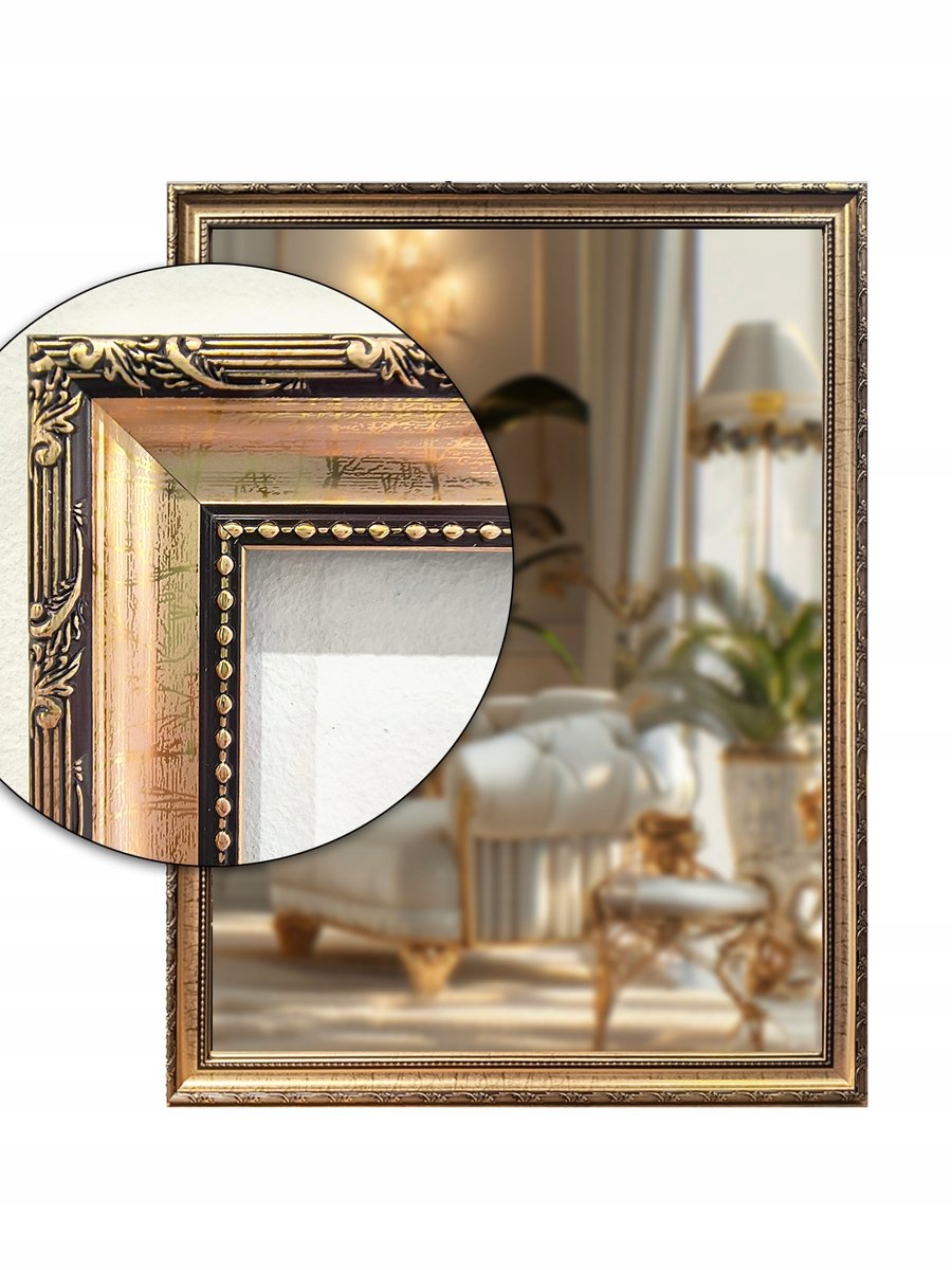 Lustro łazienkowe 110x50 w złotej ozdobnej ramie odpornej na wilgoć u35