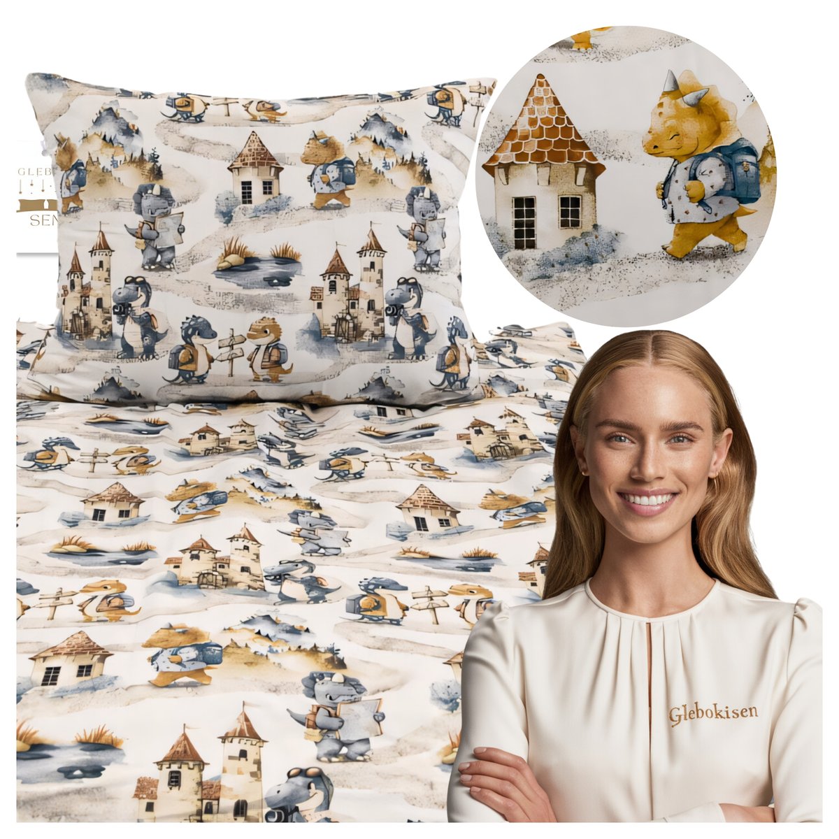 Pościel Dziecięca 100x135 + 40x60 Dinusie Na Wyprawie Produkt Polski Nowość