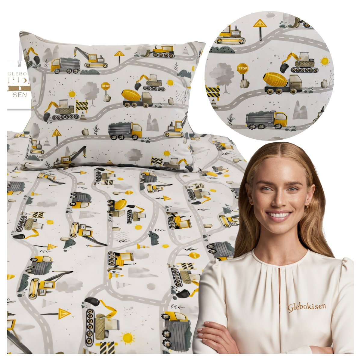 Pościel Dziecięca 100x160 + 50x70 Koparki Żółte Nowe Produkt Polski Nowość