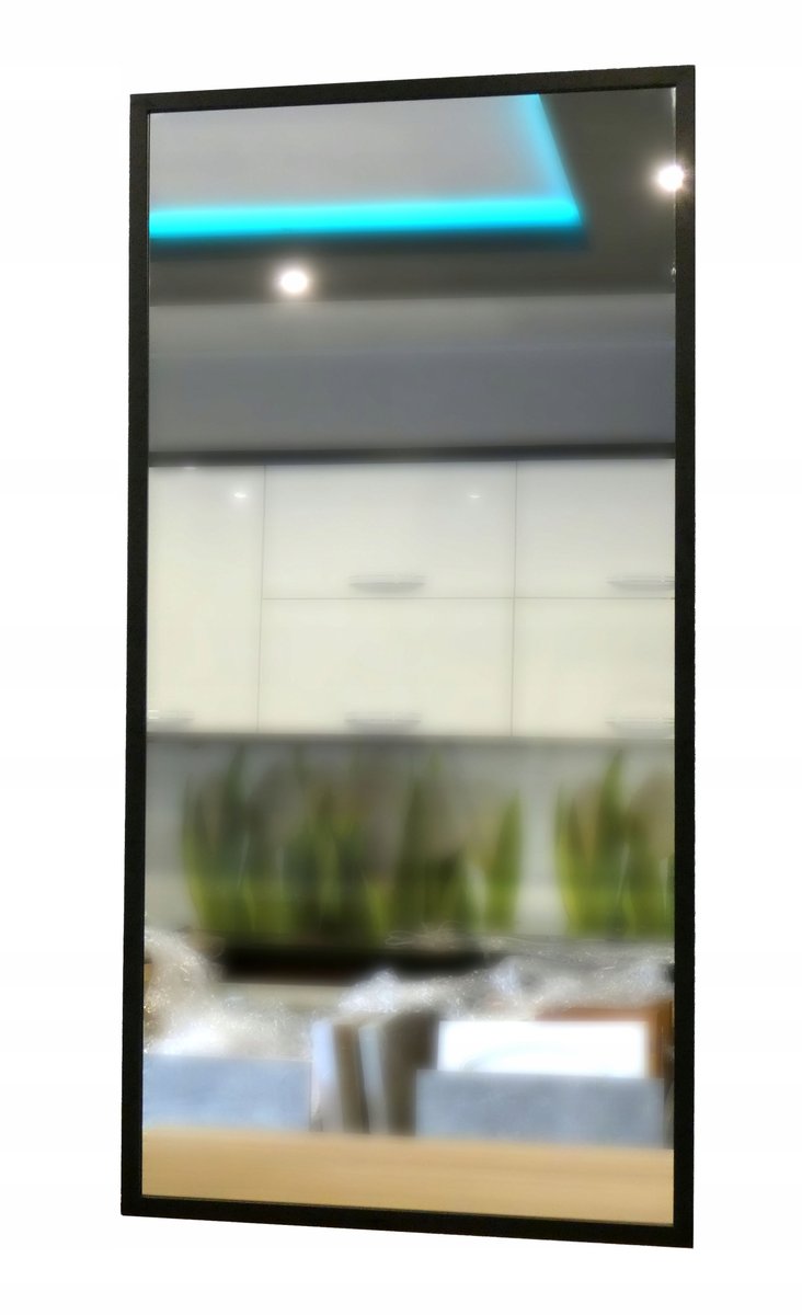 DUŻE Lustro bardzo wąska czarna matowa rama 140x50