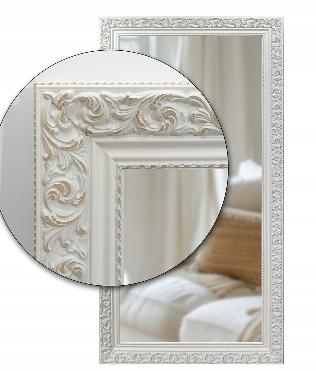 Ekskluzywne lustro w STYLOWEJ ornamentowej BIAŁEJ ramie z drewna 180x80 d6