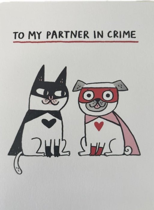 Kartka walentynkowa To My Partner In Crime psy bohaterowie