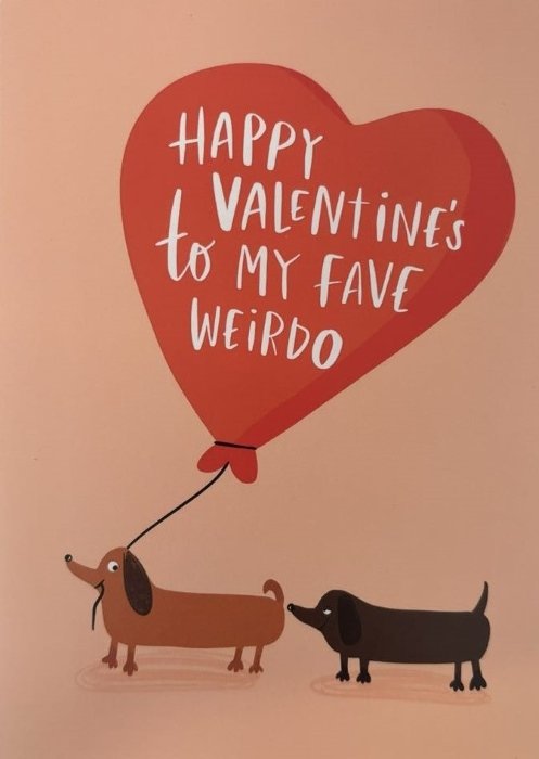 Kartka walentynkowa Happy Valentine`s to My Fave Weirdo jamniki- scribbler
