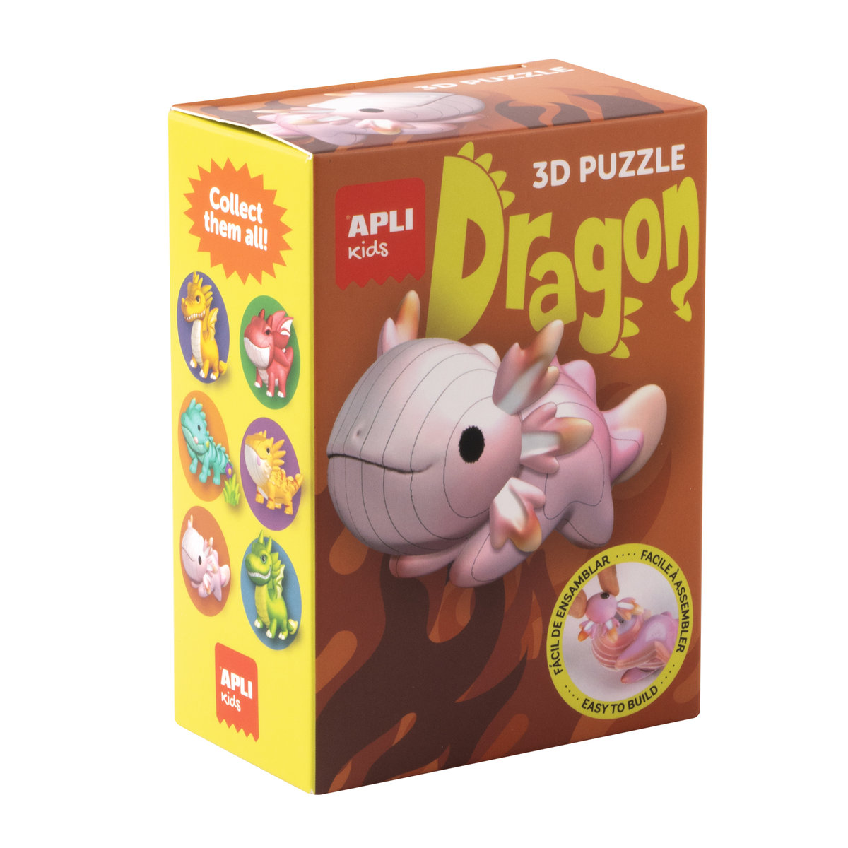 Samoprzylepne puzzle 3D figurka z kartonu Apli Kids Smoki - Różowy 6 lat+