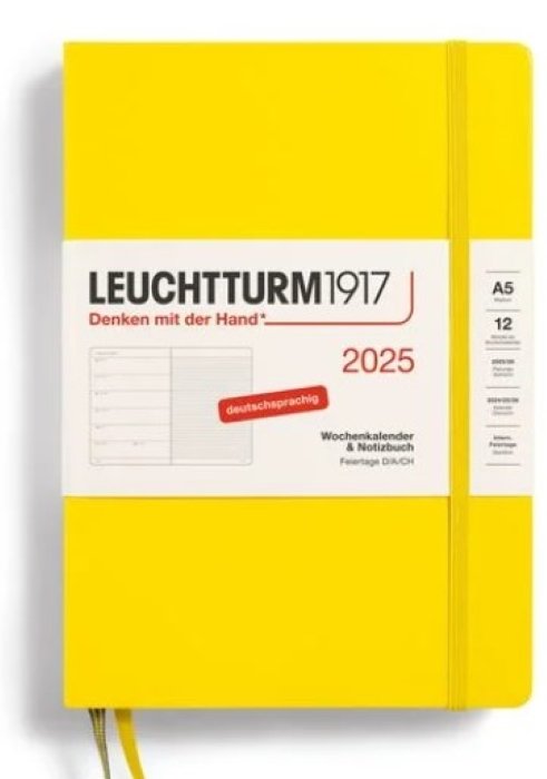 Leuchtturm1917 Kalendarz 2025 A5 Wochenkalender & Notizbuch Żółty Twarda Oprawa