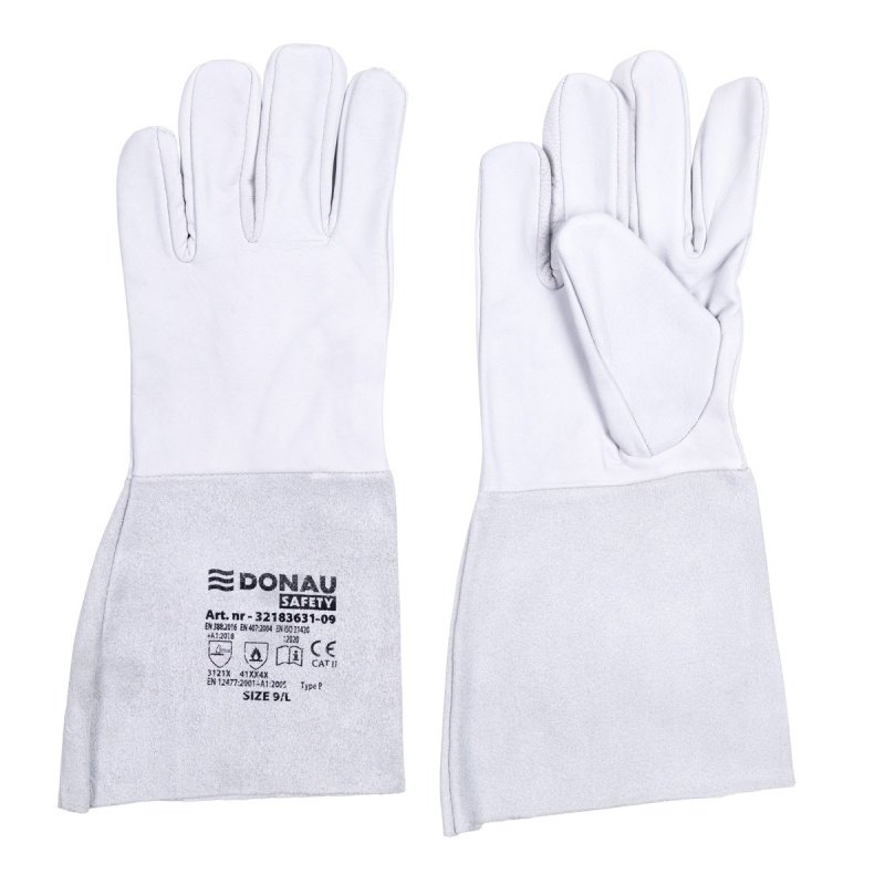 Rękawice robocze DONAU SAFETY, spawalnicze TIG, skóra kozia, rozm. 10/XL, biało-szare
