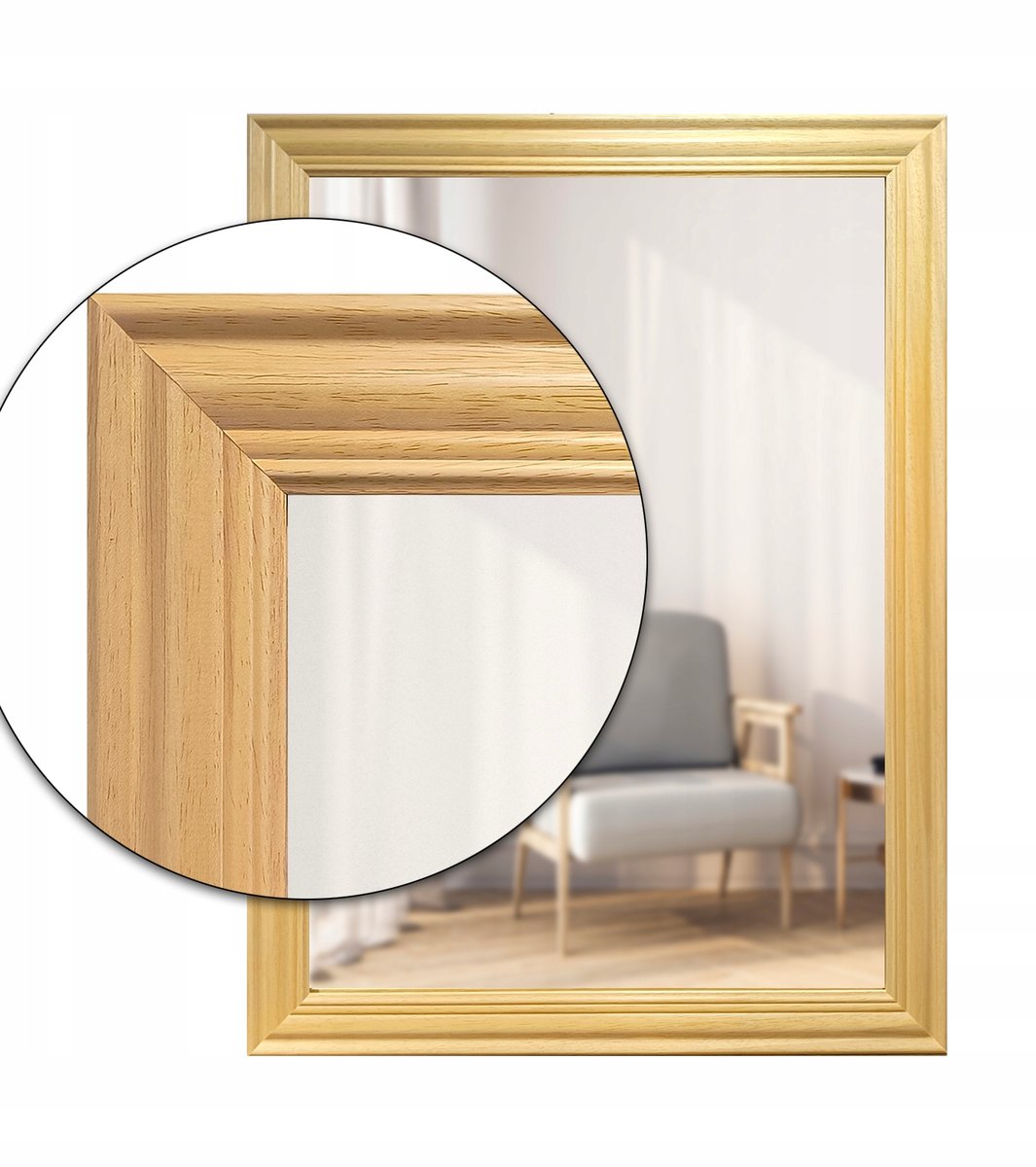 Lustro w naturalnej drewnianej lakierowanej ramie 5cm 110x60