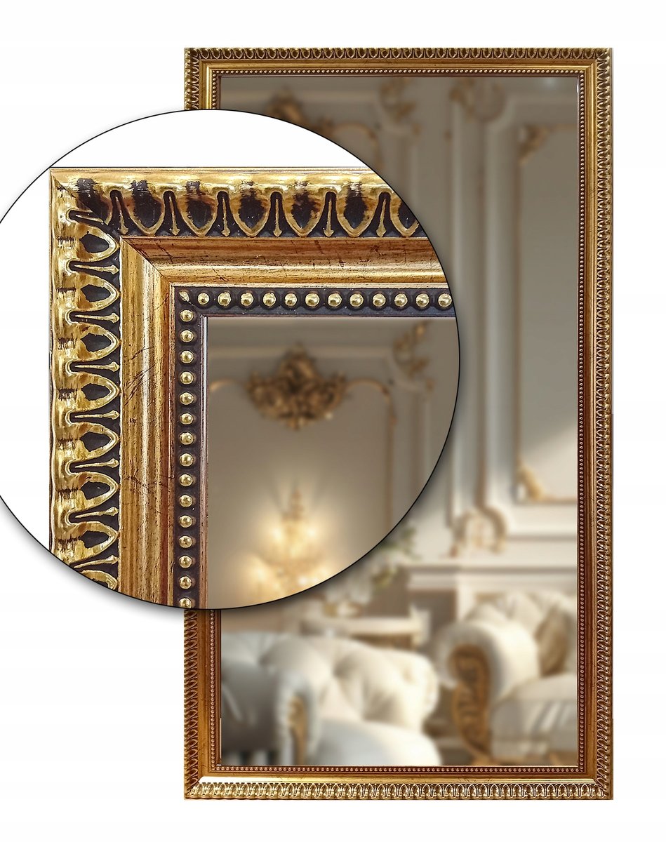 Ekskluzywne lustro w STYLOWEJ ZŁOTEJ pięknej ramie z drewna 140x50 d3