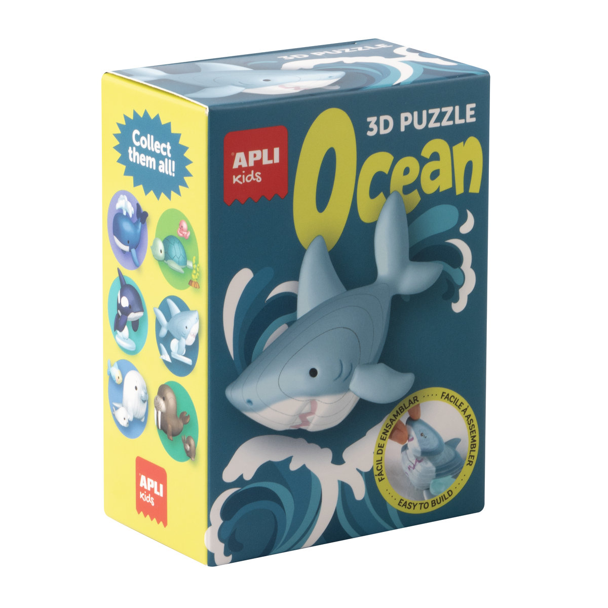 Samoprzylepne puzzle 3D, figurka z kartonu Apli Kids Ocean - Rekin 6 lat+