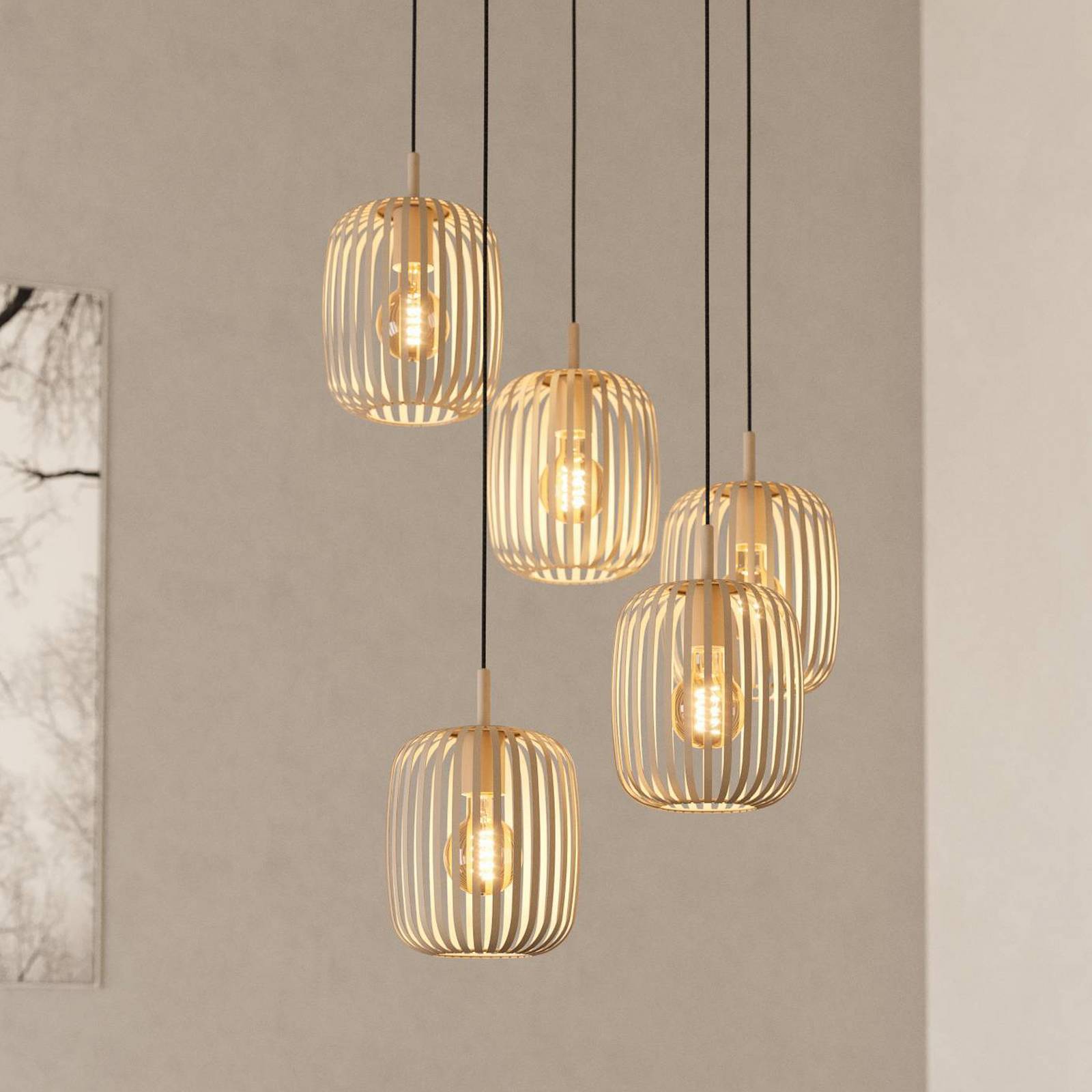 EGLO Lampa wisząca Romazzina, kolor piaskowy, stal, Ø 50 cm, 5-punktowa.