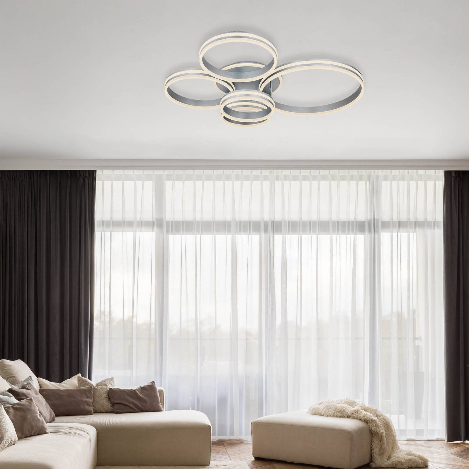 Globo Lampa sufitowa LED Rubio, długość 114 cm, szary, CCT, 4-punktowa