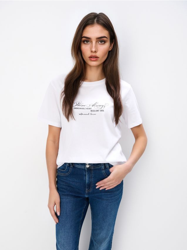 Mohito - Bawełniany t-shirt z nadrukiem - biały