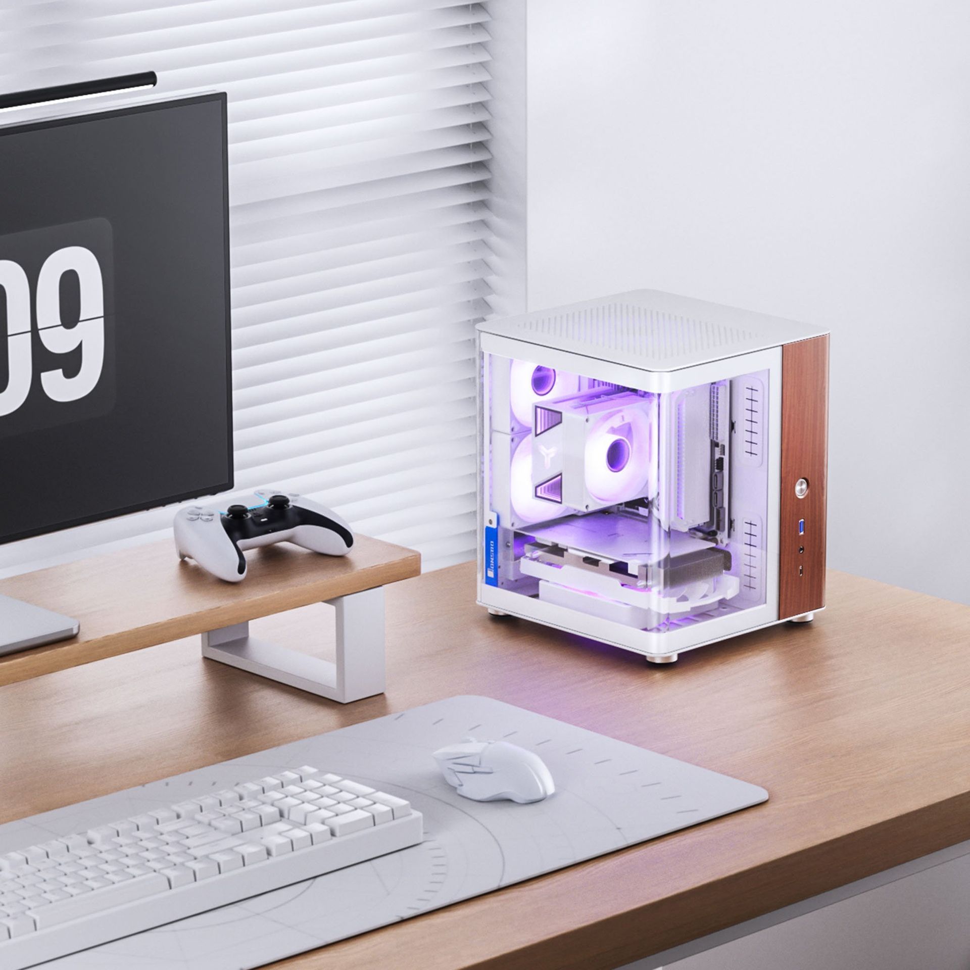 Jonsbo TK-0 PC Gehäuse, Mini-Tower, Mini-ITX, Tempered Glass, Holz - weiß