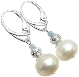 Prawdziwe Perły Akwamaryn Delikatne Kolczyki Srebro
