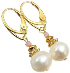 Prawdziwe Perły Opal Różowy Oryginalne Wyjątkowe Kolczyki Złote Srebro