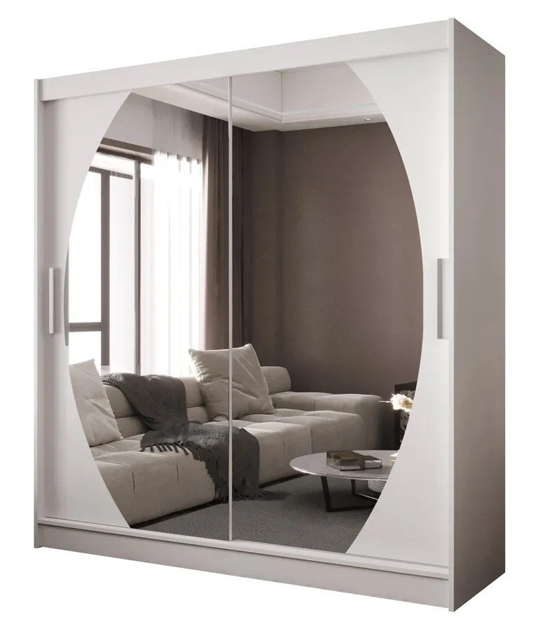 Biala szafa ubraniowa z okrągłym lustrem D7-N01