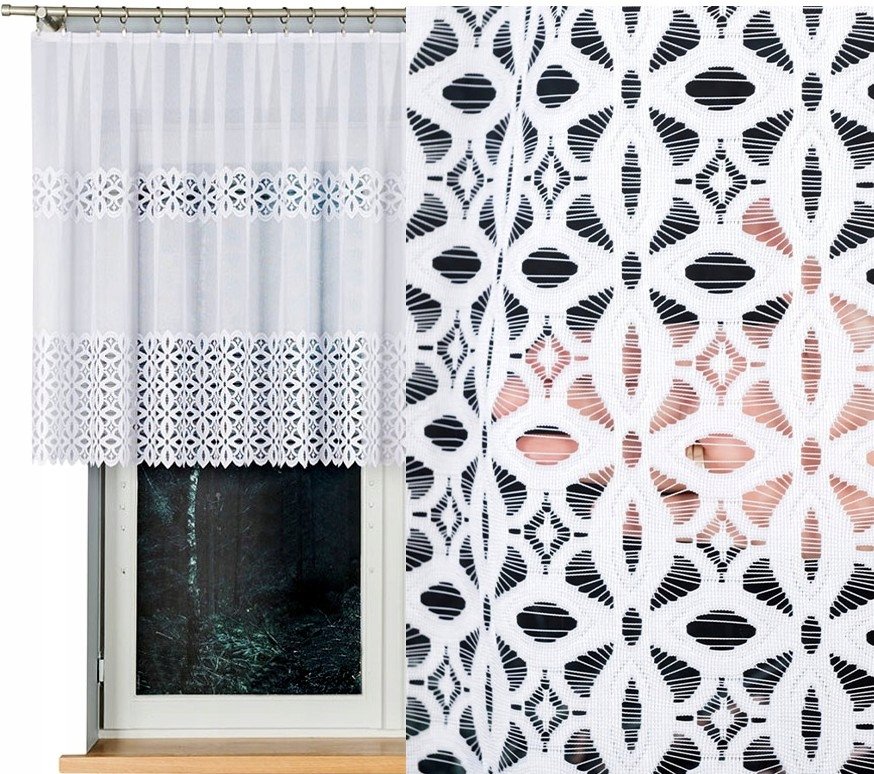 Firana Żakardowa Adrianna 200X100Cm Prosta W Kwiaty (Gotowa) Z Obszyciem