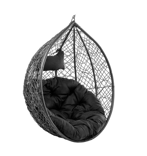 VELACO Fotel ogrodowy/kokon KORFU wiszący bujany bez podstawy kolor CZARNY poduszka okrągła CZARNA