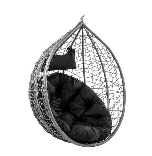 VELACO Fotel ogrodowy/kokon KORFU wiszący bujany bez podstawy kolor SZARY poduszka okrągła CZARNA