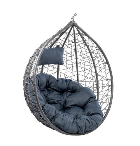 VELACO Fotel ogrodowy/kokon KORFU wiszący bujany bez podstawy kolor SZARY poduszka okrągła SZARA