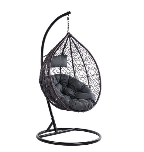 VELACO Fotel ogrodowy/kokon KORFU wiszący bujany z podstawą kolor BRĄZOWY poduszka okrągła SZARA