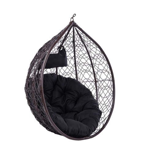 VELACO Fotel ogrodowy/kokon KORFU wiszący bujany bez podstawy kolor BRĄZOWY poduszka okrągła CZARNA