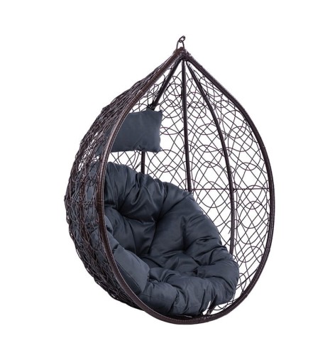 VELACO Fotel ogrodowy/kokon KORFU wiszący bujany bez podstawy kolor BRĄZOWY poduszka okrągła SZARA