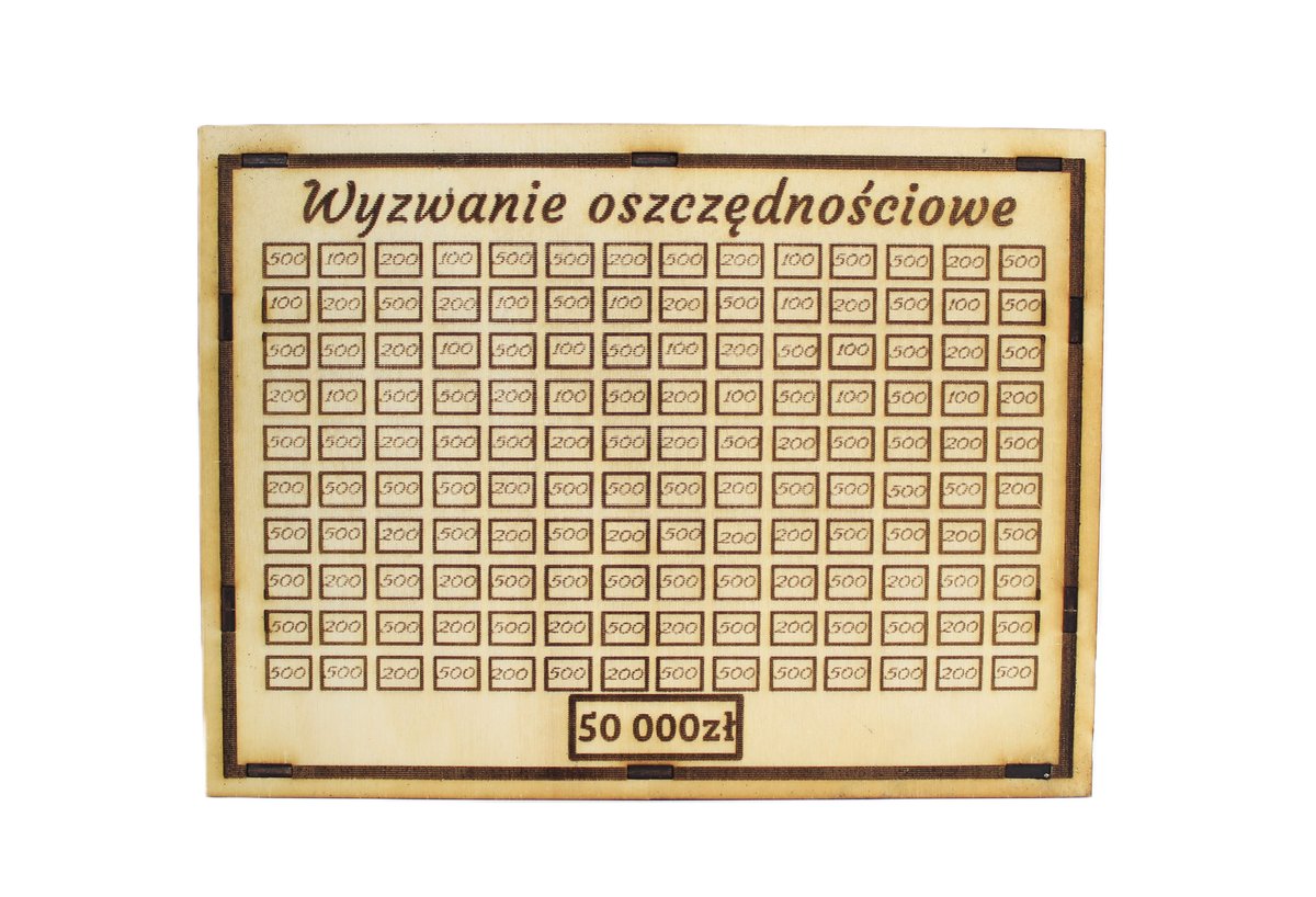 Skarbonka wykreślana 50 000 prezent grawer wyzwanie oszczędzanie tracker upominek