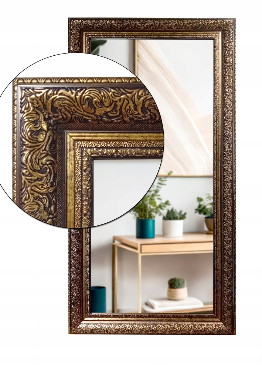 Lustro w stylowej ozdobnej ciemnej ramie 140x60 odporne na wilgoć u1