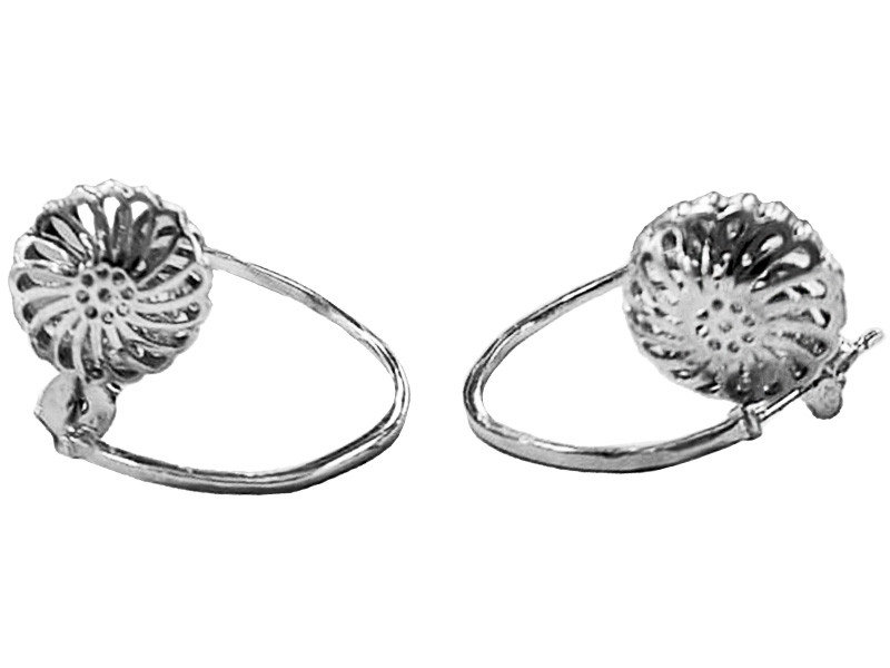 Srebrne kolczyki 925 kółka na sztyft z dużym kwiatem i białymi cyrkoniami