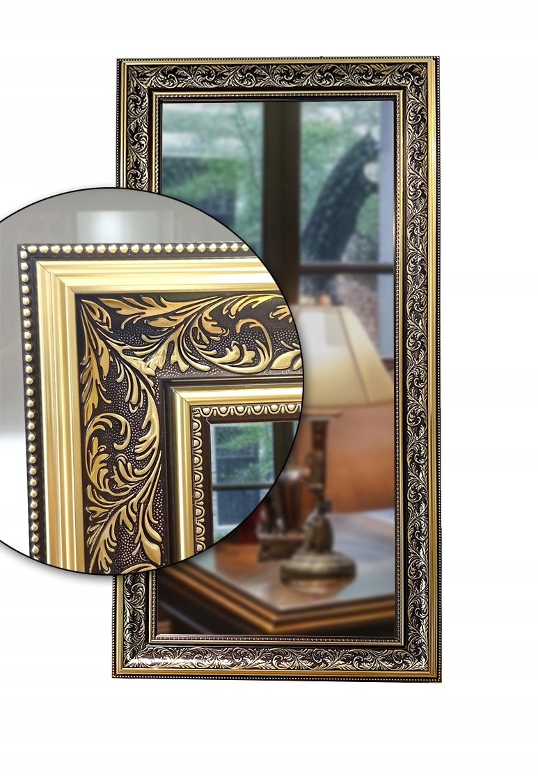 Luksusowe lustro w ozdobnej złoconej ramie 140x60 odporne na wilgoć u15