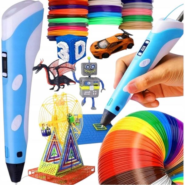Długopis 3D Niebieski Drukarka 3D dla Dzieci PEN + Wkłady 210m +Mata Zestaw