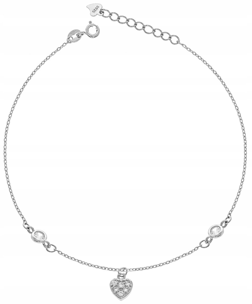 BRANSOLETKA NA NOGĘ dł. 23-25 cm SREBRO 925 SERCE