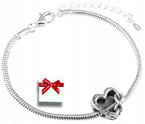 Bransoletka srebrna 925 modułowa baza do charms,17-21cm z koralikiem serce