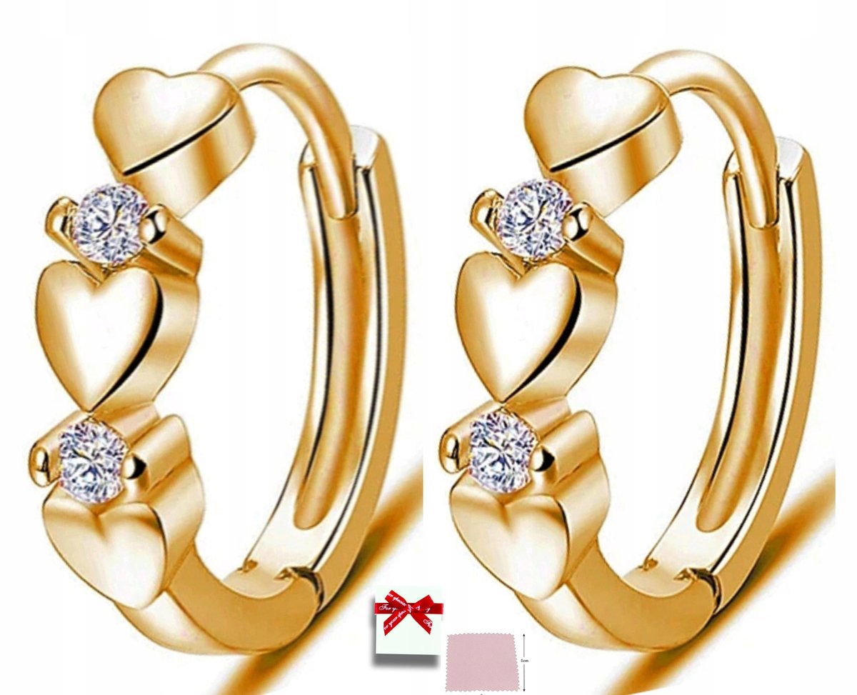 Złote kolczyki serca kółka pozłacane ze srebra 925 wiszące dla kobiety