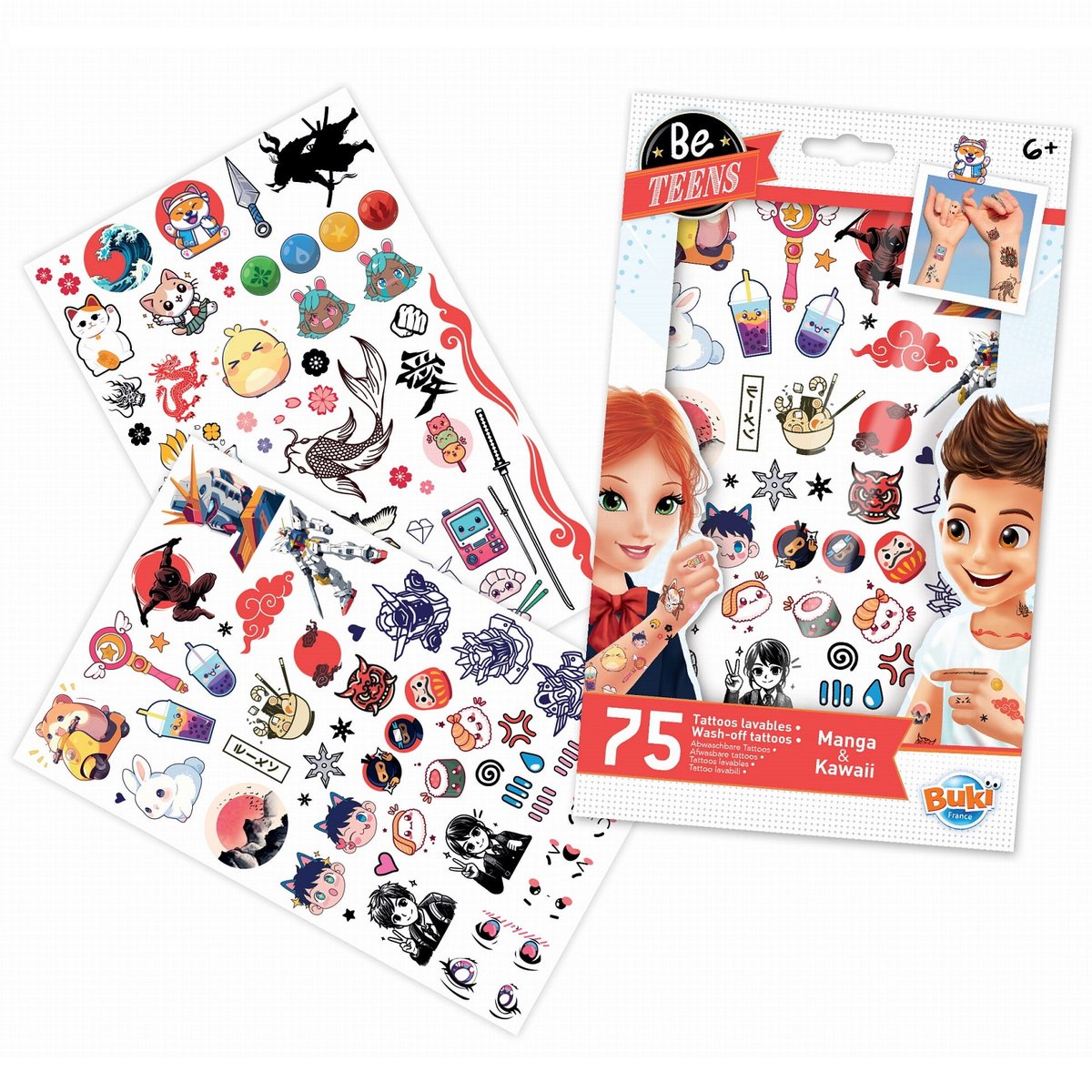 Tatuaże zmywalne Buki - Manga Kawai 75 szt.