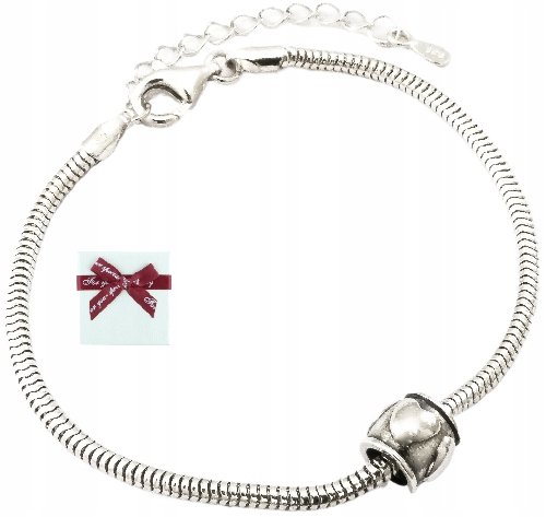 Bransoletka srebrna 925 modułowa baza do charms,17-21cm z koralikiem serce