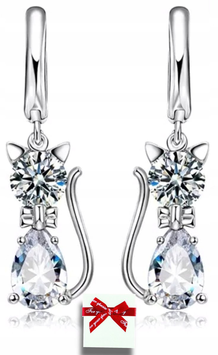 Kolczyki srebrne 925 koty,kotki wiszące dla kobiety dzieci na prezent