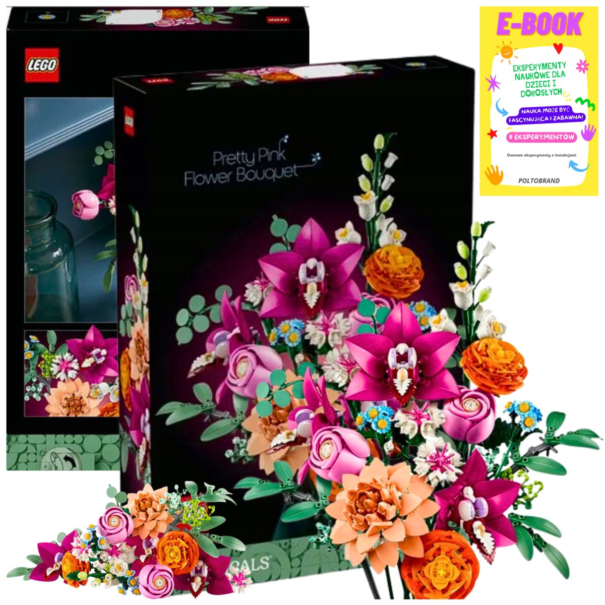 LEGO KLOCKI ZESTAW BOTANICAL COLLECTION - PIĘKNY BUKIET RÓŻOWYCH KWIATÓW 10342  KLOCKI + EBOOK
