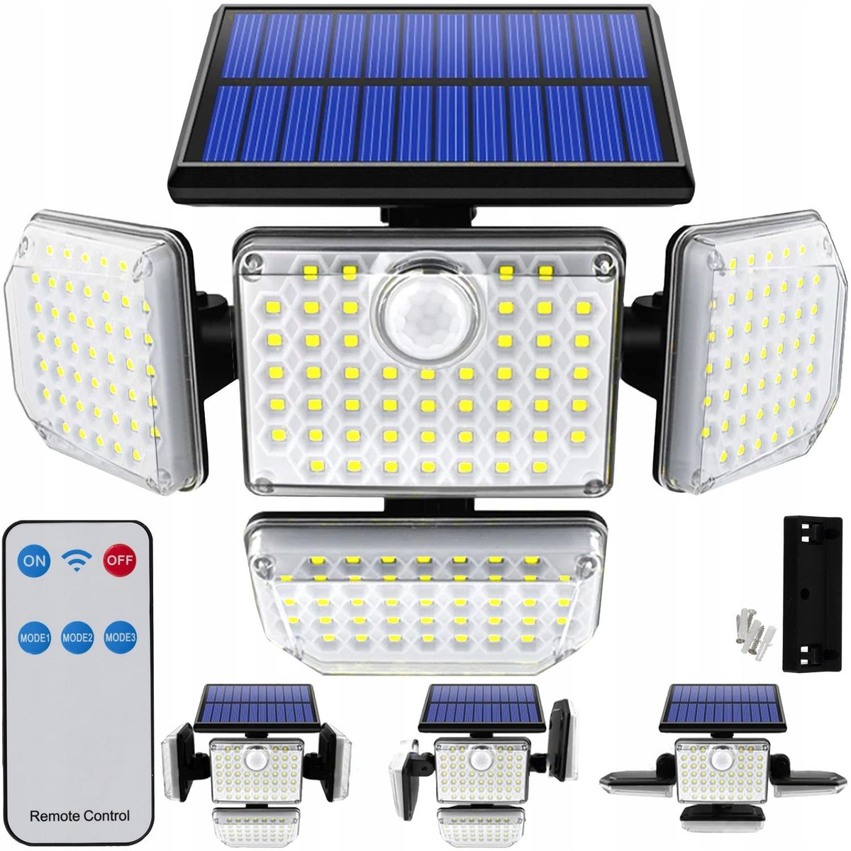 LAMPA SOLARNA OGRODOWA Z CZUJNIKIEM RUCH ZMIERZCHU 181 LED SOLAR + PILOT