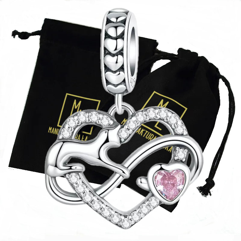 Zawieszka Charms Kot Serce Prezent 925 Celebrytka Damska Manufaktura Łącka