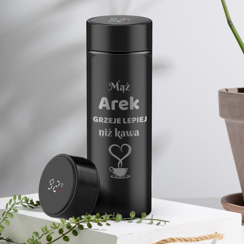 Kubek termiczny z TERMOMETREM i GRAWEREM dla MĘŻA