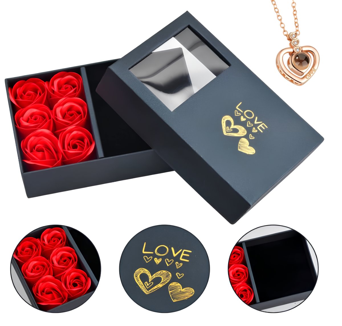 PUDEŁKO WIECZNA RÓŻA I NASZYJNIK SERCE WISIOREK BIŻUTERIA DLA KOBIETY DZIEWCZYNY MAMY CÓRKI UROCZY ROMANTYCZNY PREZENT NA WALENTYNKI ROCZNICĘ
