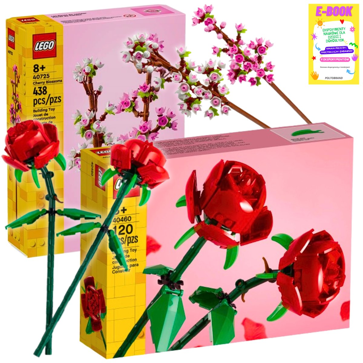 LEGO KWIATY ZESTAW KLOCKI LEGO Kwiaty Wiśni i Róże 40460 40725 KLOCKI PREZENT + EBOOK